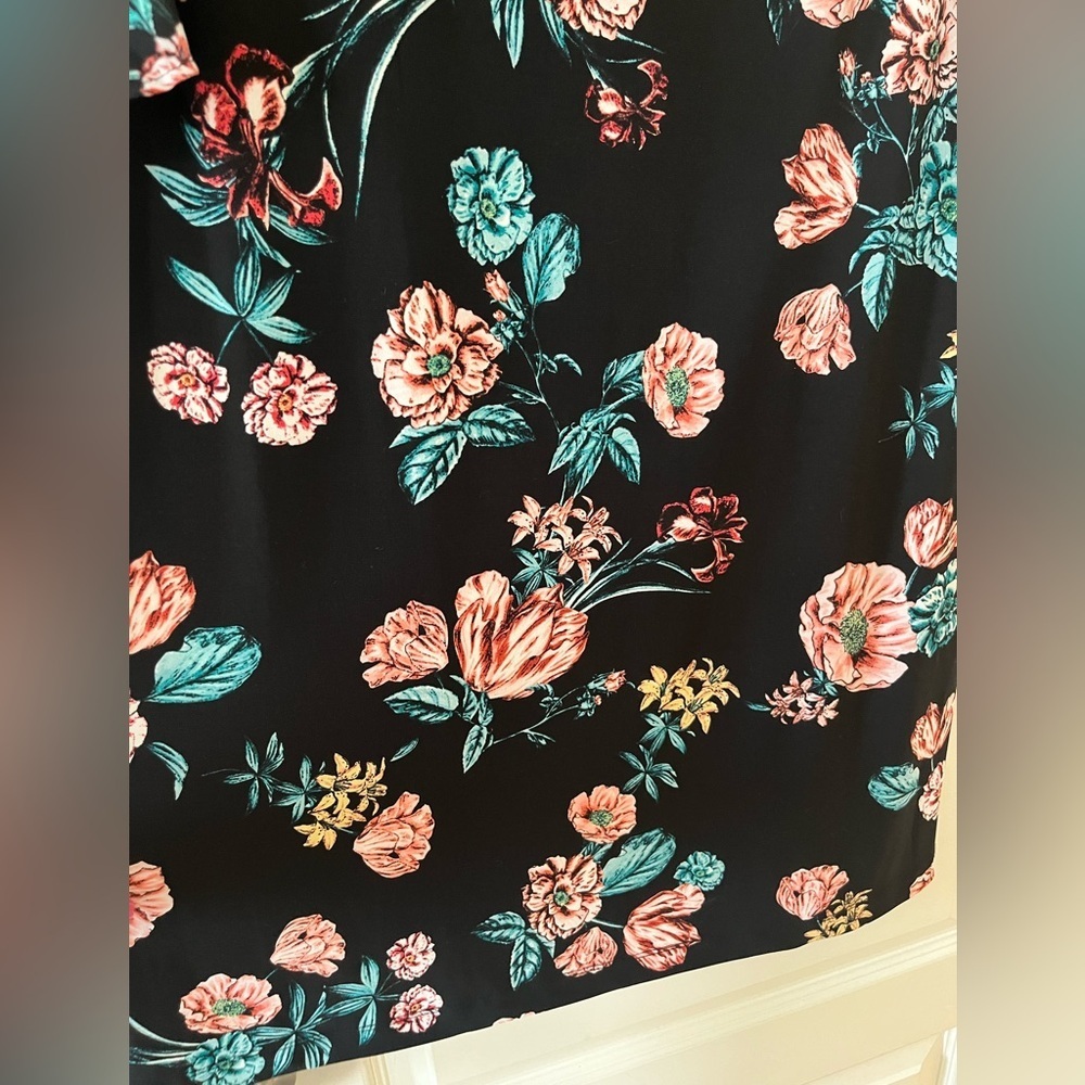 Roz & Ali Black Floral Tie-Front, Sheer Long Sleeve Dress Women’s Size Medium - Picture 9 of 15